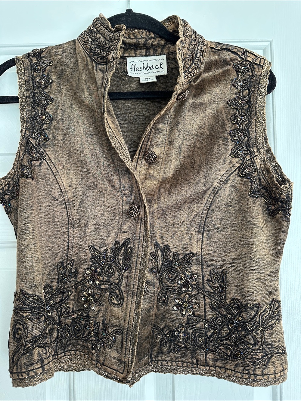 Flashback vintage Embroidered Vest Brown size Petite Medium very good condition